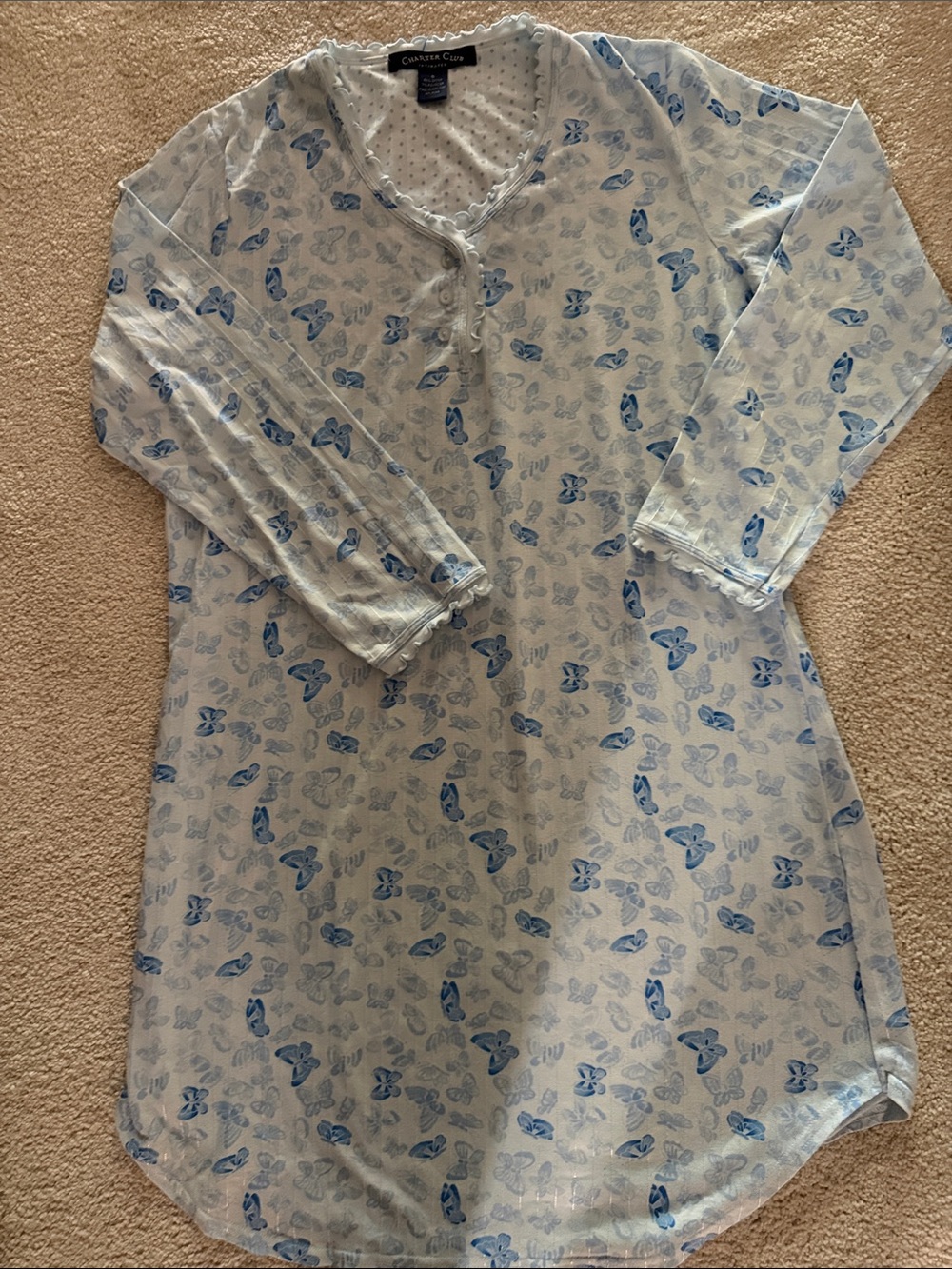 Charter Club Light Blue Butterfly Print Nightshirt 93% cotton
